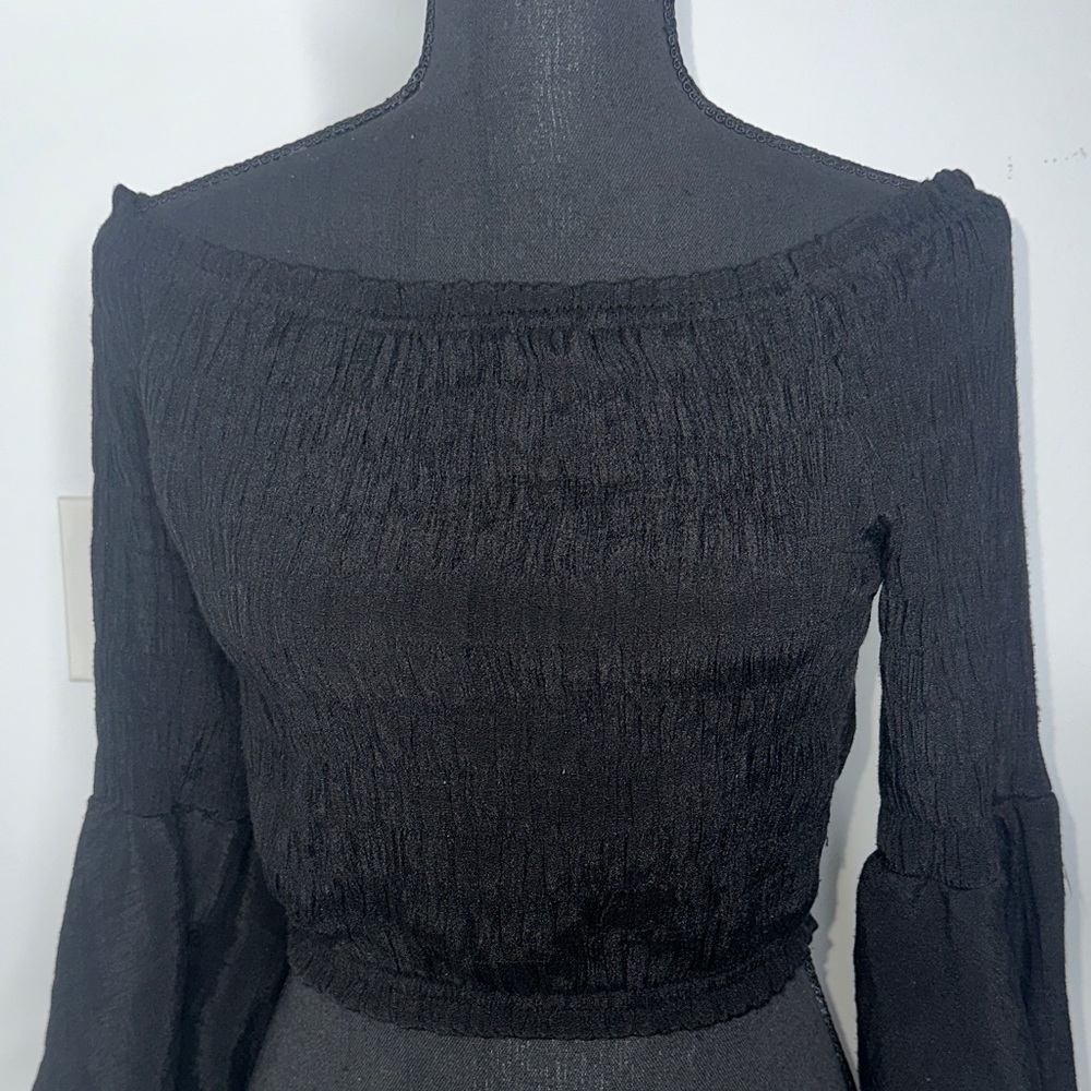 Fun Flirty Off the Shoulder Crop Top with Gothic Sleeves - Picture 3 of 5